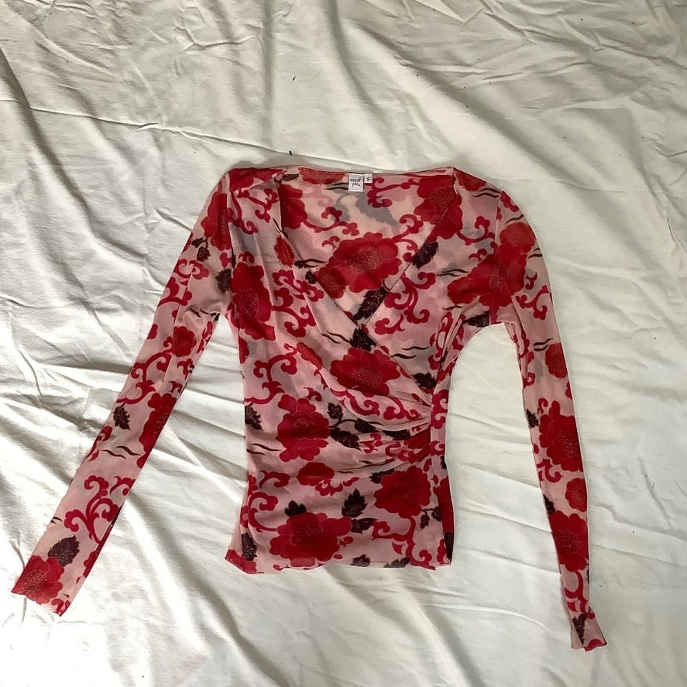 Floral Sweet Pea Faux-wrap Shirt